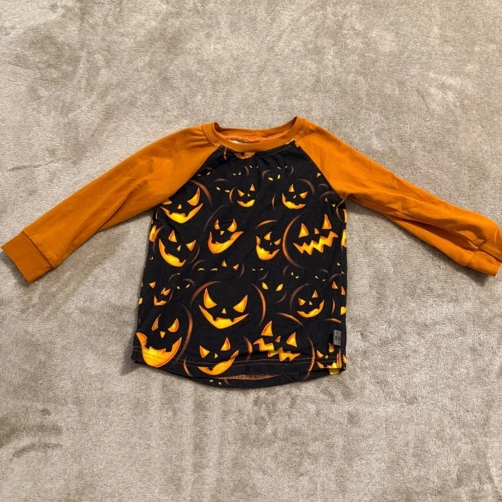 Lil Walters Halloween Pumpkin Raglan Shirt Toddler 18-24M Jack-O-Lantern Top